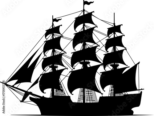 "Silhouette of a Classic Sailing Ship"
