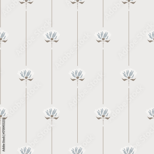 Flower pattern cream blue with lines background meadow flowers. Farmhouse simple backdrop and tiny floral grandmillenial style