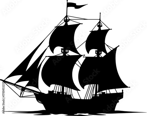 "Silhouette of a Classic Sailing Ship"