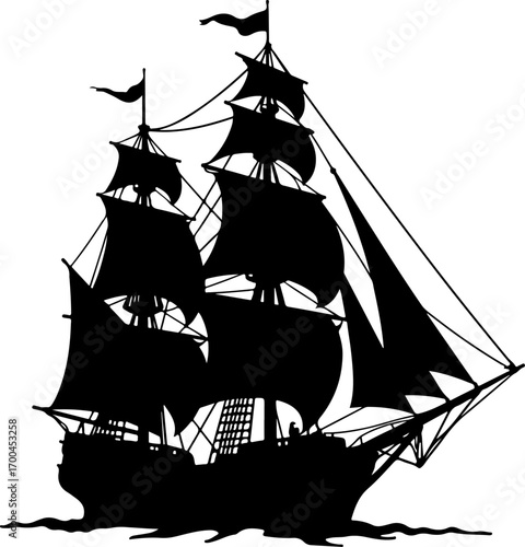 "Silhouette of a Classic Sailing Ship"