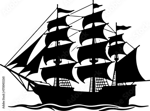 "Silhouette of a Classic Sailing Ship"