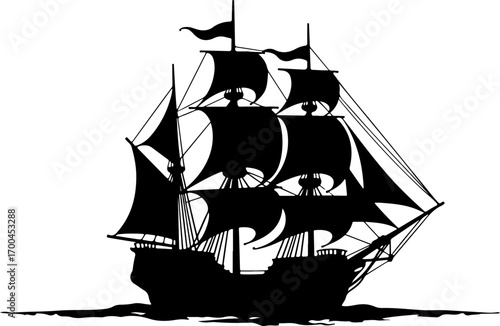 "Silhouette of a Classic Sailing Ship"