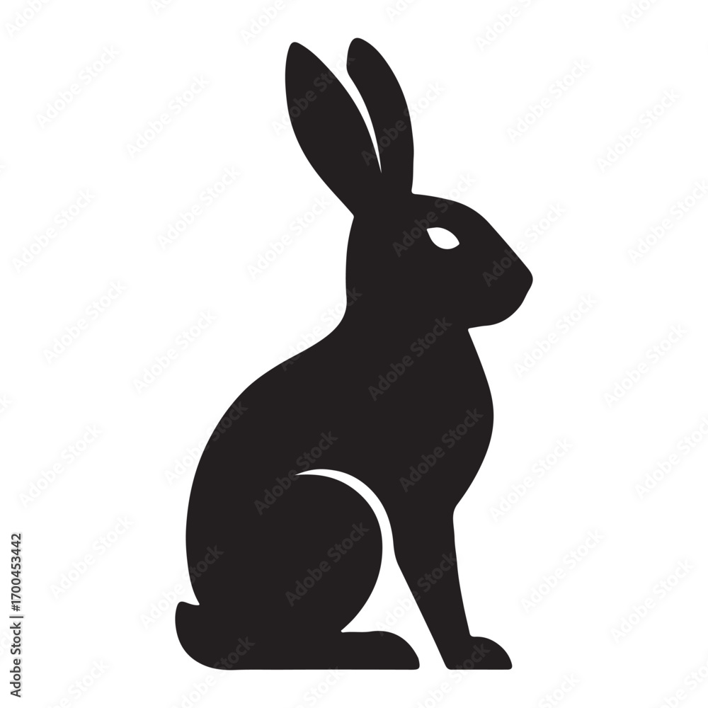 Obraz premium Vector art of a black silhouette of a rabbit sitting, side view