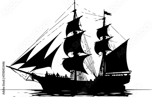 "Silhouette of a Classic Sailing Ship"