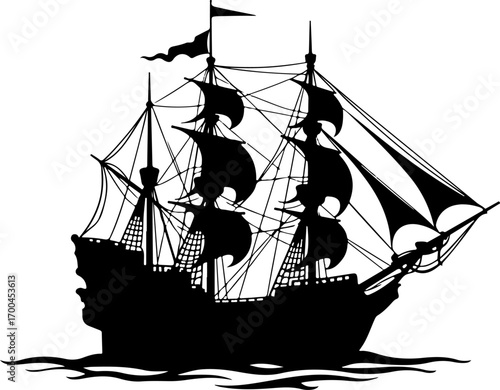 Silhouette of a Classic Sailing Ship"