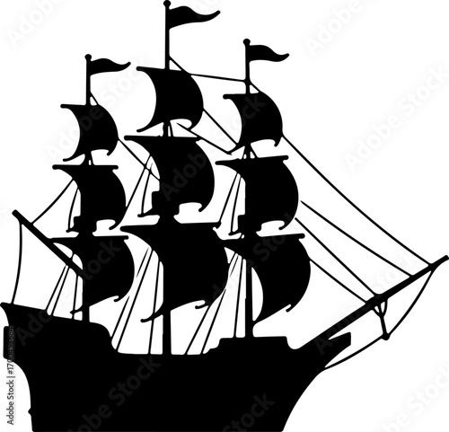 Silhouette of a Classic Sailing Ship"
