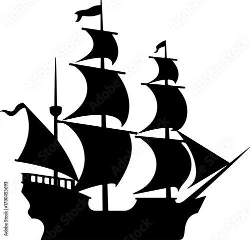 Silhouette of a Classic Sailing Ship"