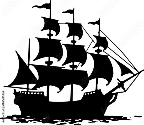 Silhouette of a Classic Sailing Ship"