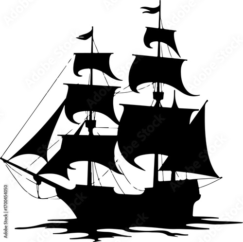 Silhouette of a Classic Sailing Ship"