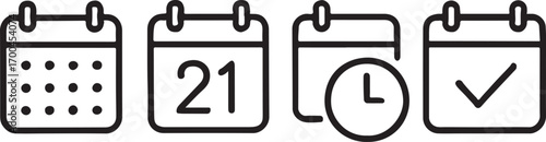 PrintSet of four simple outline calendar icons representing different date and time concepts