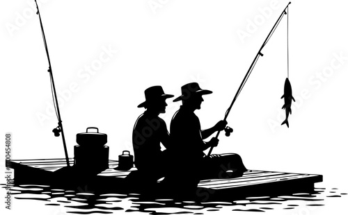 "Silhouette of Fisherman Catching a Jumping Fish"
