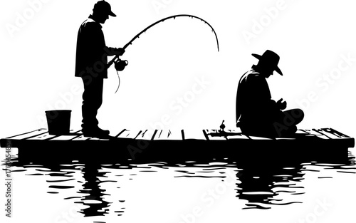 "Silhouette of Fisherman Catching a Jumping Fish"