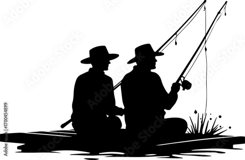 "Silhouette of Fisherman Catching a Jumping Fish"