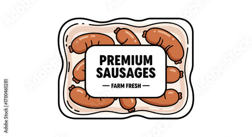 Premium Sausages Farm Fresh Packaging Design - Delicious Meat Product Illustration for Food Marketing