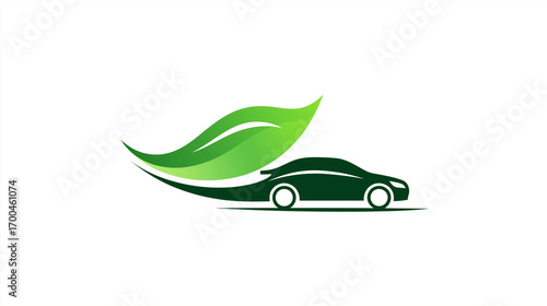 Car with Leaf Icon for Eco and Automotive Themes