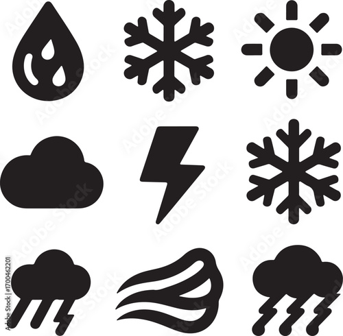 Black weather icons set vector illustration design for a web collection
