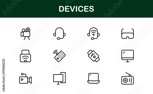 Minimal premium devices icons for digital technology visuals. Perfect for apps, presentations, and websites with clean, professional, and modern graphics.