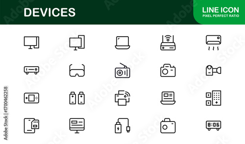 Linear devices icons for IT and electronics design. Enhance branding, apps, and websites with premium, professional, and clean modern visuals.