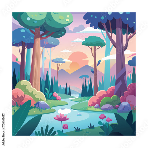 Cartoon Dreamlike Forest with Soft Colors Scene