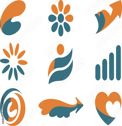Dynamic modern logos and icons representing growth, connection, health, and progress for your brand identity