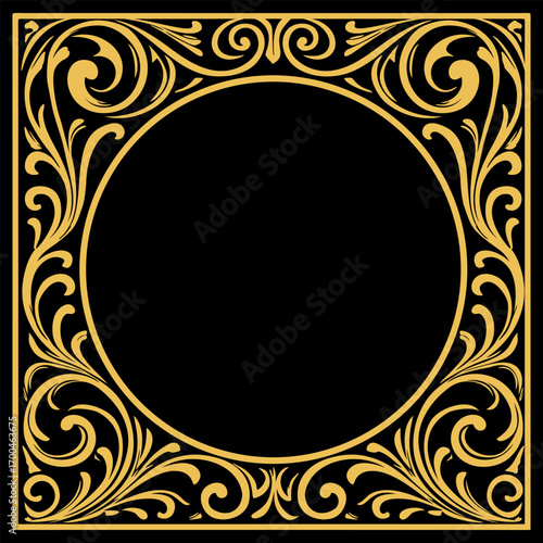 Decorative vector golden frame in art nouveau style on black background