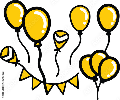 Colorful helium balloons vector illustration for a happy birthday party celebration