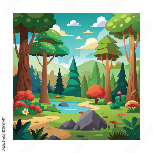 Cartoon Seasonal Forest Clearing Illustration