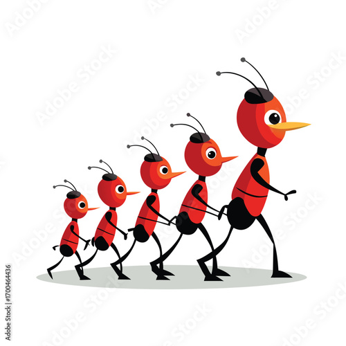 Worker Ants Marching Illustration Isolated on White