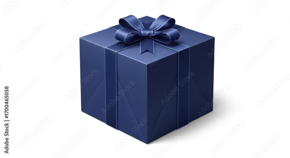 Obraz premium Elegant Dark Blue Gift Box with Satin Ribbon and Bow for Special Occasions