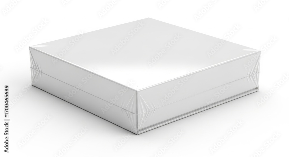 Fototapeta premium White Square Mattress Wrapped in Plastic Cover in Studio Setting