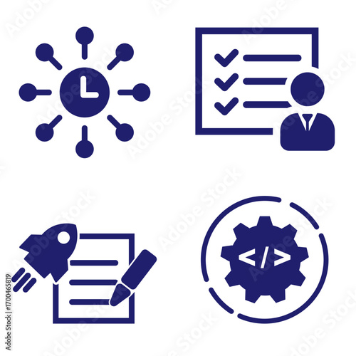 Business or organisation management icon. Containing manager, teamwork, strategy, marketing, business, planning, training, employee icon. Solid icon vector collection. Eps 10. 