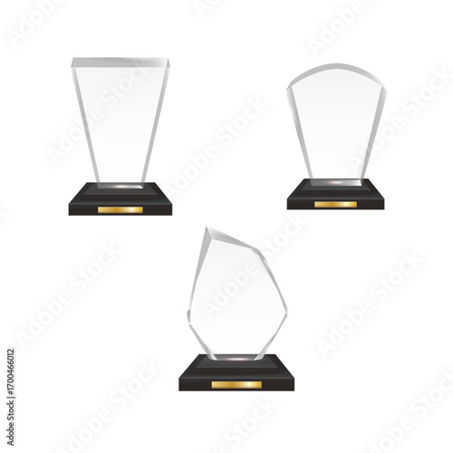 Realistic blank acrylic glass trophy vector, perfect for awards, sports, and recognition designs.