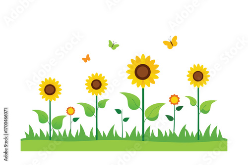 Summer Grassland with Sunflowers and Butterflies