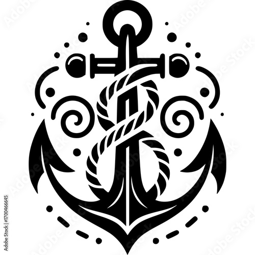 Anchor of Adventure: An illustrative view of a detailed anchor symbol, designed with artistic precision, portraying steadfastness and a spirit of exploration and nautical life.