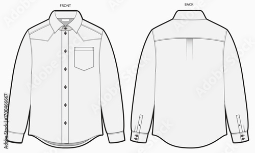 Formal Shirt flat Sketch with Yoke 