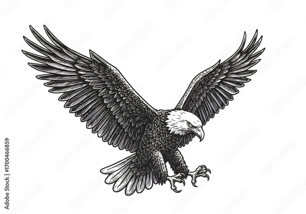 Naklejka premium Illustration of Soaring Eagle in Black and White on Transparent Background