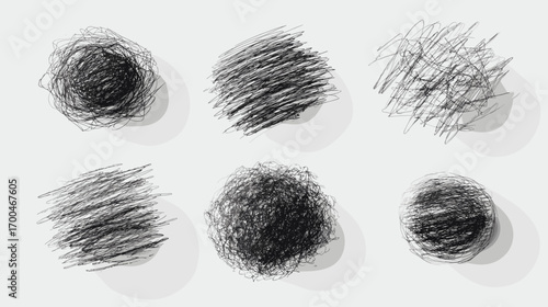 Abstract Black Scribbles with Shadows