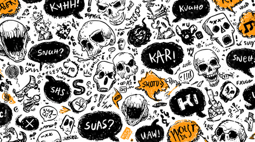 Skulls and Doodles Seamless Pattern internet haters comments 