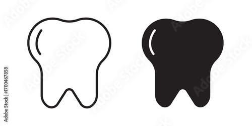 Tooth icon .Tooth simple silhouette on white. Modern, minimalist icon in black color. Web site and mobile app design vector element. Vector illustration with stroke and fill on a white background.