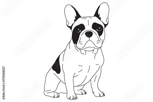 Adorable french bulldog sitting patiently, isolated on white background, its endearing expression and distinctive markings captured in a charming sketch vector illustration
