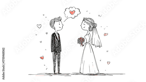 Bride and Groom Wedding Illustration