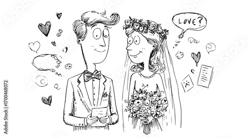 Bride and Groom Wedding Illustration