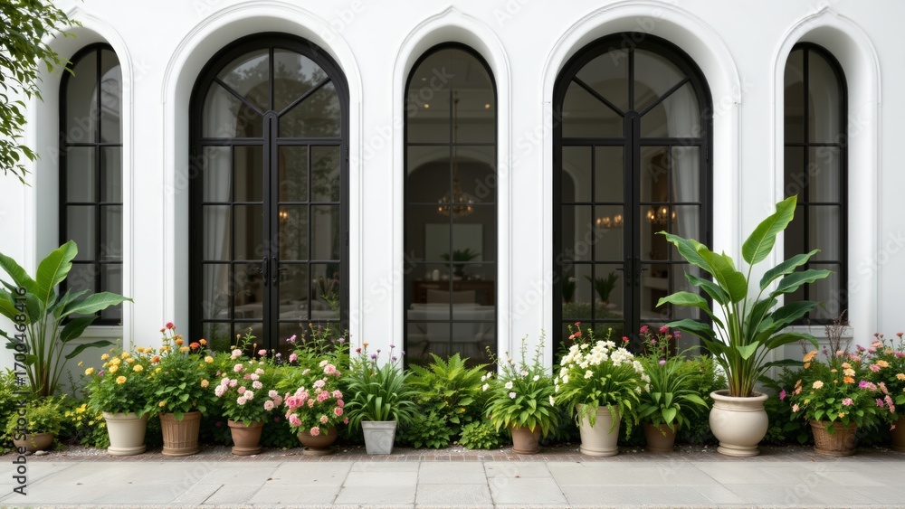 Fototapeta premium Arched Windows with Flower Pots