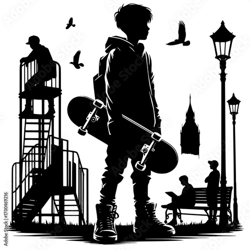 Boy with Skateboard