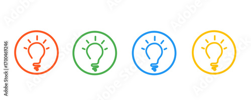 Set of different lightbulb icon on a circles. Vector illustration