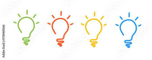 Set of different lightbulb icon on a circles. Vector illustration