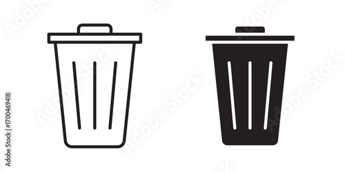 Trash bin icon. Vector illustration with stroke and fill on a white background.