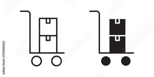 Trolley icon. Delivery packages on a trolley. Vector illustration with stroke and fill on a white background.