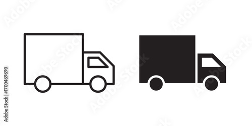 Truck icon. Cargo van icon. Line and glyph delivery truck. Shipping lorry. Vector illustration with stroke and fill on a white background.