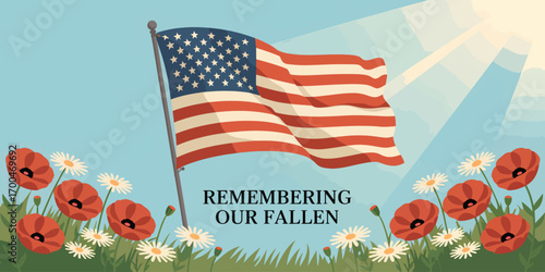 Remembering our fallen flat vector illustration background
